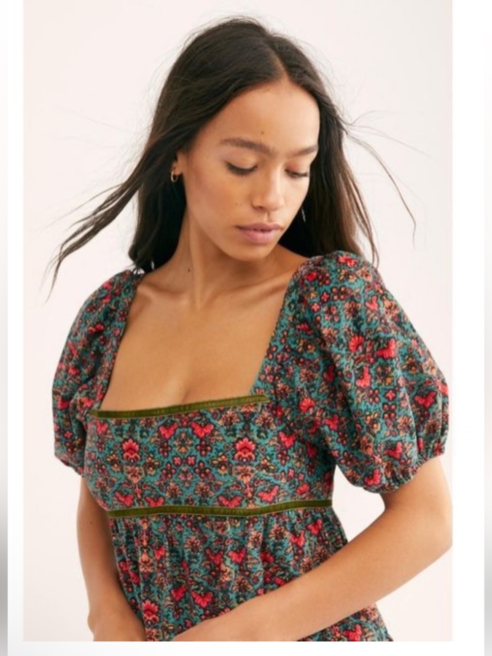 Free People Ashley Babydoll Tiered Maxi Dress Size Small Floral Velvet Ribbon - Picture 2 of 8